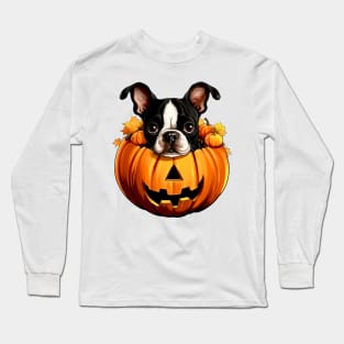 Boston Terrier Dog inside Pumpkin #1 Long Sleeve T-Shirt